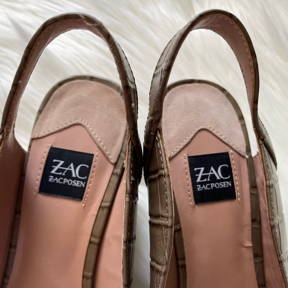 ZAC ZACPOSEN Point Toe Kitten Heeled Slingback Pumps In Croc Print Size 7.5 - Picture 3 of 11